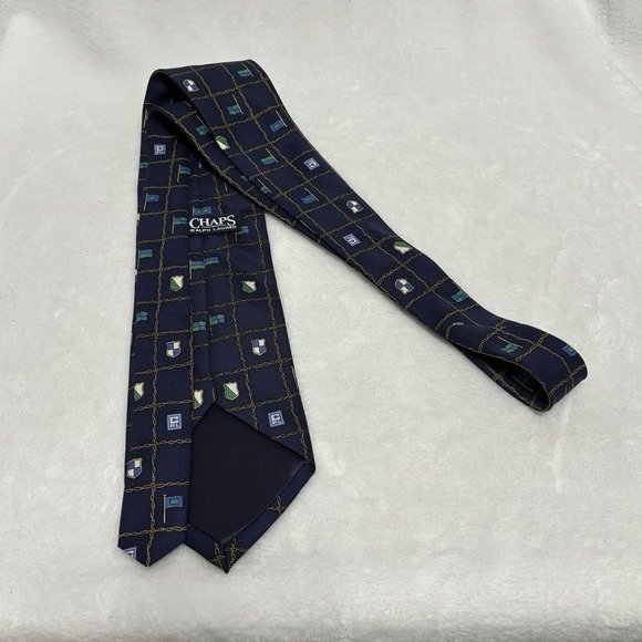 Chaps Ralph Lauren 100% Silk Necktie Navy Blue Crest Flag Preppy Men's Tie - Picture 10 of 12